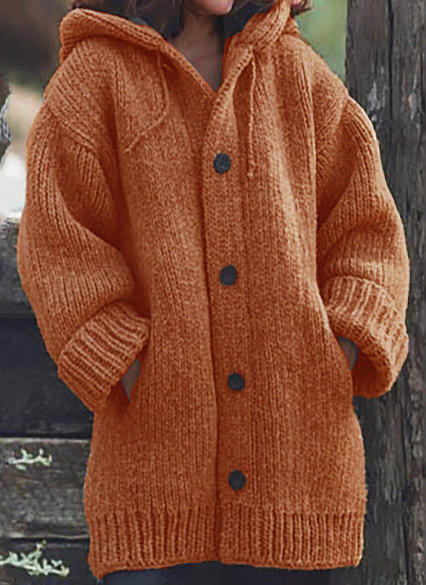 Cardigan Pull Femme Tricoté Long à Capuche Et Poches - Gilet Lâche Hiver Solide Avec Paillettes - Manteau Confortable