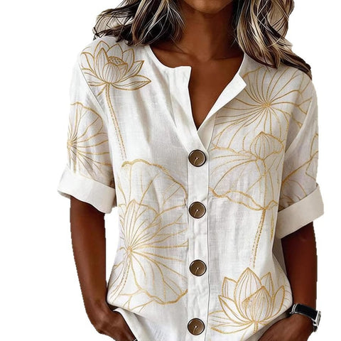 V-neck shirt long-sleeved printed button-down women's shirt m302710