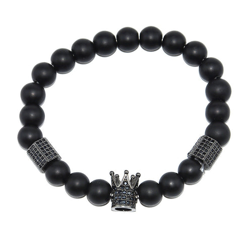 Elastisches Armband aus Tigerauge-Kupfer mit Mikroeinlage, schwarzer, matter Zirkonia, m3331288