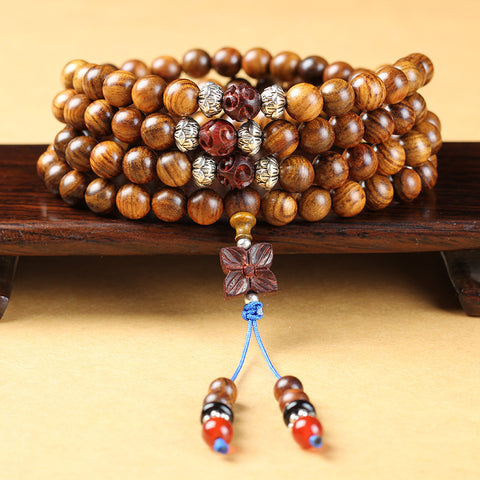 Natürliches vietnamesisches Huanghuali-Armband mit 108 Buddha-Perlen, Lotusarmband aus Palisander, duftendes Wenwan-Holzarmband m3331302