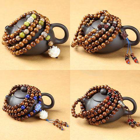 Natürliches vietnamesisches Huanghuali-Armband mit 108 Buddha-Perlen, Lotusarmband aus Palisander, duftendes Wenwan-Holzarmband m3331302