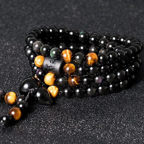 Natürliche Kristall Regenbogen Auge Obsidian Armband Halskette Dual-Purpose Männer und Frauen 108 Buddha Perlen Sicherheit Kürbis m3331308
