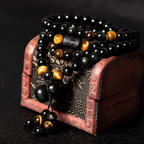 Natürliche Kristall Regenbogen Auge Obsidian Armband Halskette Dual-Purpose Männer und Frauen 108 Buddha Perlen Sicherheit Kürbis m3331308