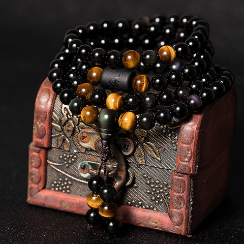 Natürliche Kristall Regenbogen Auge Obsidian Armband Halskette Dual-Purpose Männer und Frauen 108 Buddha Perlen Sicherheit Kürbis m3331308