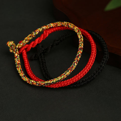 Rotes Seilarmband mit Drachenknoten und Geburtsjahr, mit handgewebten, mehrfarbigen goldenen Laufperlen, m3331243