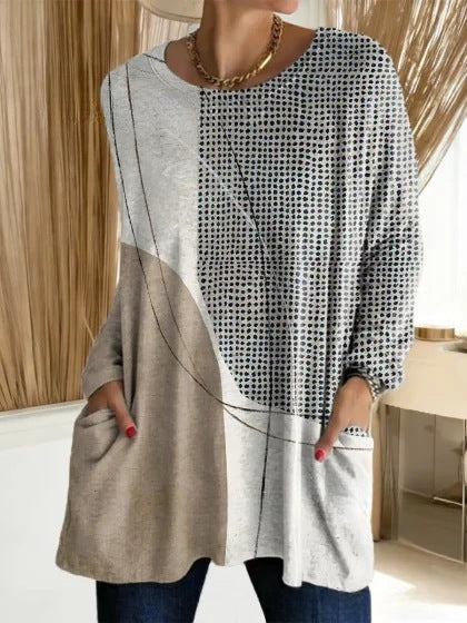 3D printed women's new medium and long pocket round neck pullover fashion T-shirt m303192