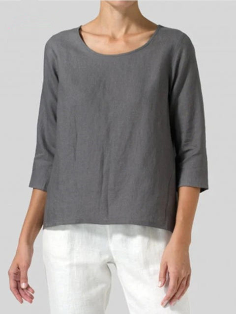 Cotton and linen large size women's seven-quarter sleeve casual loose T-shirt m302433