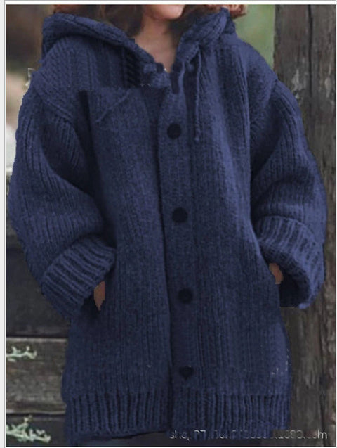Pull à capuche solide manteaux poches boutons pulls droits m161511659 