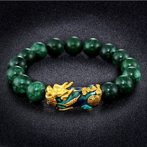 Blaustein-Smaragdgrün-Imitation Sandgold Farbwechsel-Pixiu-Armband, grünes Armband m3331249