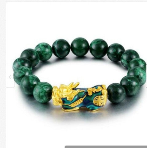 Blaustein-Smaragdgrün-Imitation Sandgold Farbwechsel-Pixiu-Armband, grünes Armband m3331249