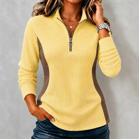 Waffle Women's Regular Version Western Style Contrast Long Sleeve Sweater FF303442