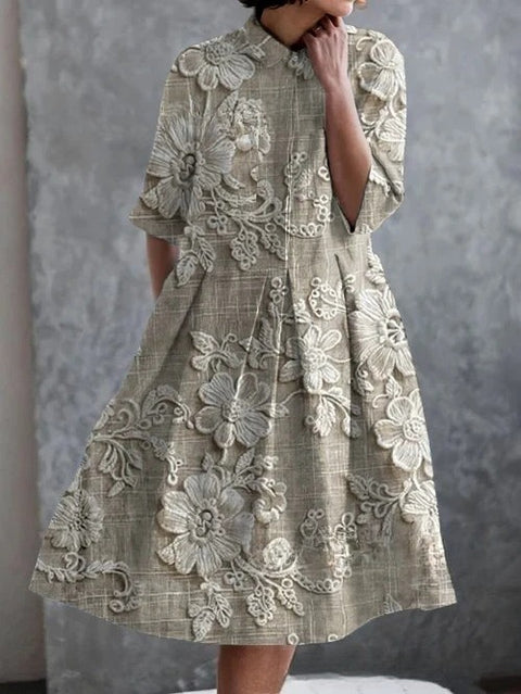 Elastic hemp short shirt dress floral Japanese vacation style pendulum skirt m303187