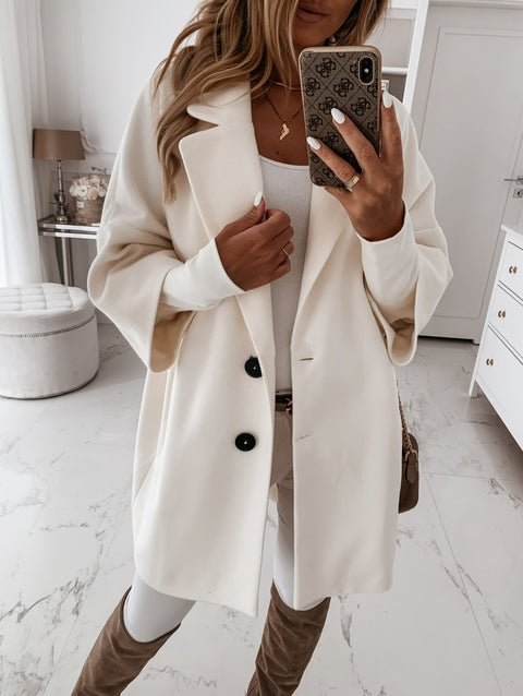 Wolljacke mit Siebenviertelärmeln, Knopf-Reverstasche, m300545 
