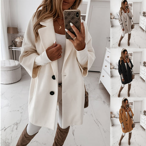 Wolljacke mit Siebenviertelärmeln, Knopf-Reverstasche, m300545 