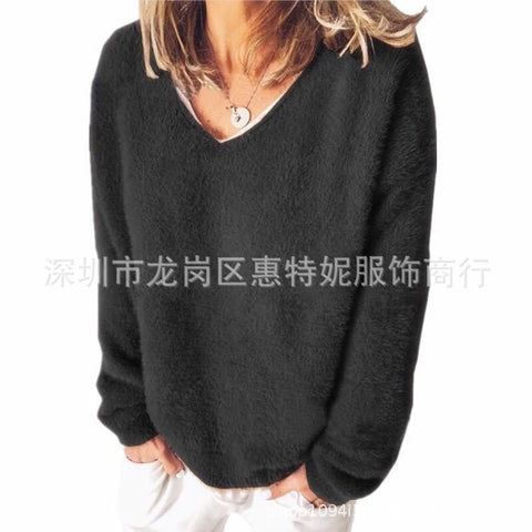 Autumn women's new v-neck long-sleeved loose casual sweater fleece shirt m302117