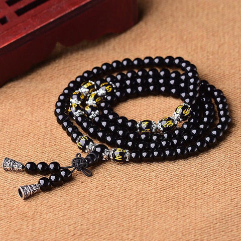 Obsidian bracelet 108 Buddha beads multi-circle bracelet six-character mantra m3331229