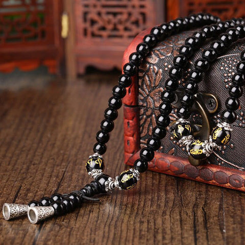Obsidian bracelet 108 Buddha beads multi-circle bracelet six-character mantra m3331229