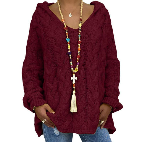 Einfarbiger Twist-Strick-Hoodie m300492 