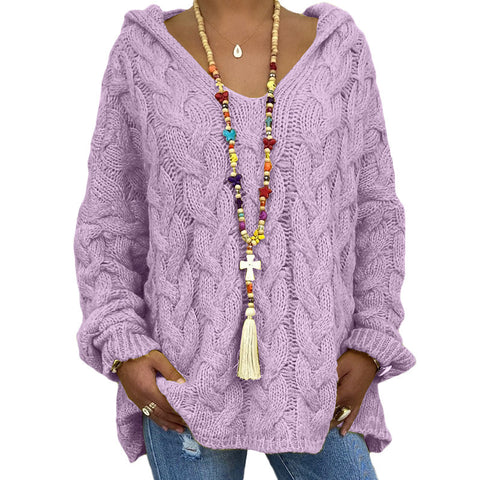 Einfarbiger Twist-Strick-Hoodie m300492 