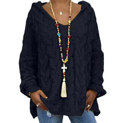 Einfarbiger Twist-Strick-Hoodie m300492 