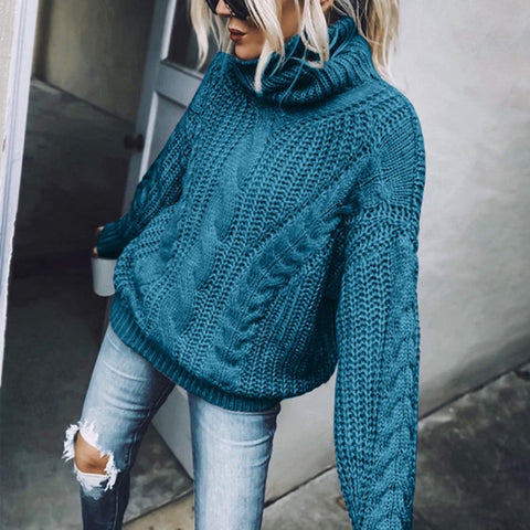 Pullover Damen einfarbig Rollkragen Stricktop m300512 