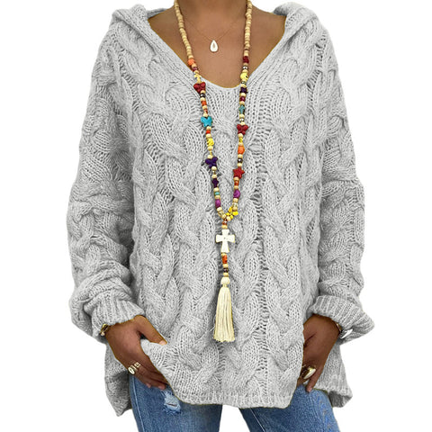 Einfarbiger Twist-Strick-Hoodie m300492 