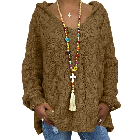 Einfarbiger Twist-Strick-Hoodie m300492 