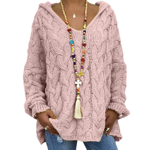 Einfarbiger Twist-Strick-Hoodie m300492 