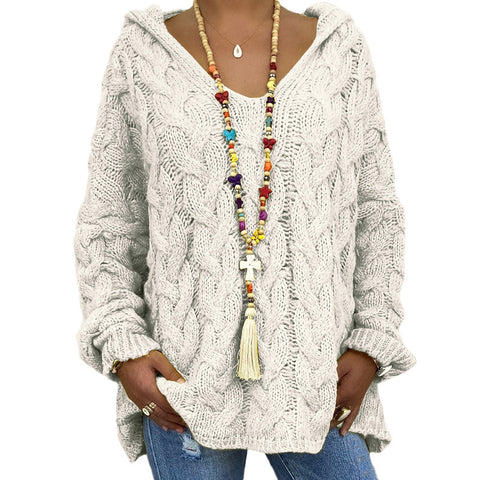 Einfarbiger Twist-Strick-Hoodie m300492 