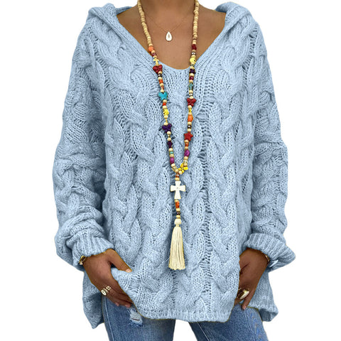Einfarbiger Twist-Strick-Hoodie m300492 