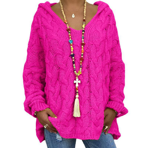Einfarbiger Twist-Strick-Hoodie m300492 