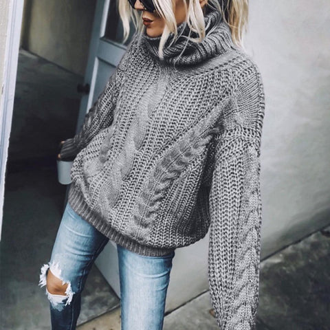 Pullover Damen einfarbig Rollkragen Stricktop m300512 