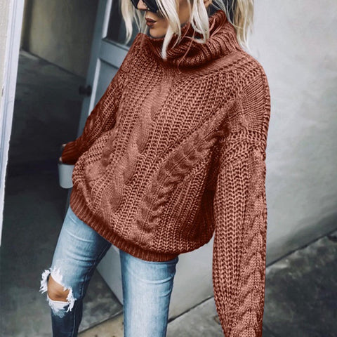 Pullover Damen einfarbig Rollkragen Stricktop m300512 