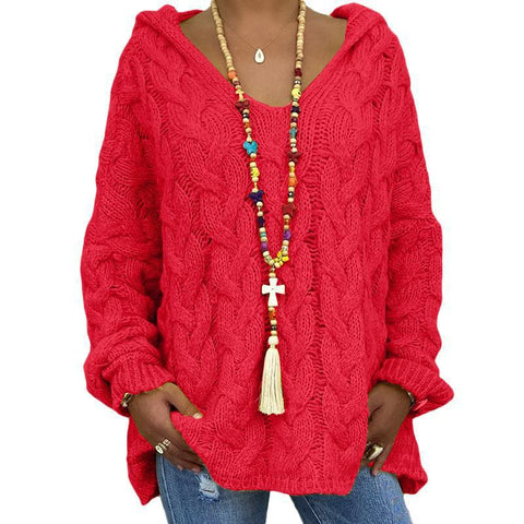 Einfarbiger Twist-Strick-Hoodie m300492 