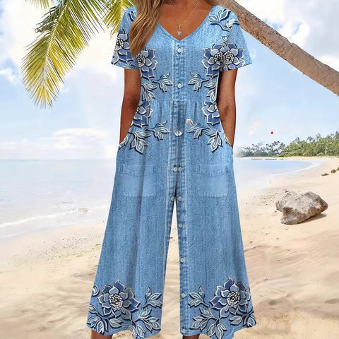 Women's suspender long dress 3D digital printing temperament onesie m302401