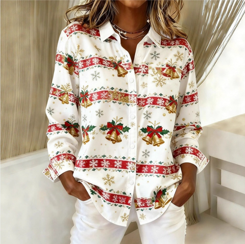 Retro Striped Creative Fashion Versatile Long Sleeve Women's Lapel Shirt m302197