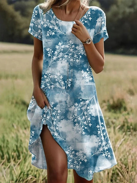 Crew neck short sleeve digital positioning print dress m302906