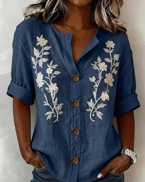 V-neck shirt long-sleeved printed button-down women's shirt m302710
