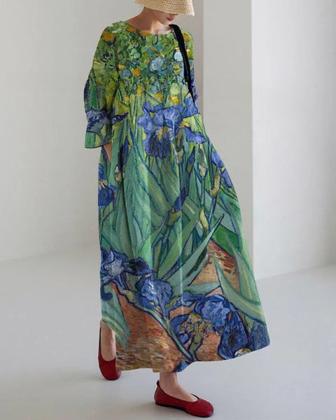 Loose Crew Neck Fashion Long Sleeve Printed Dress m301072