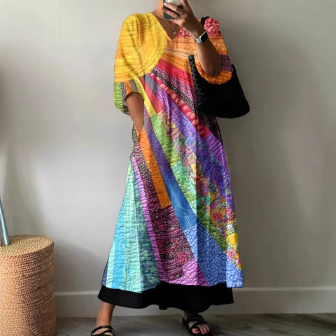 Combinaison décontractée à col en V et imprimé tie-dye pour femme, longueur moyenne et longue, m301302 