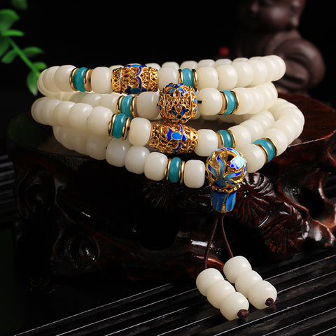 Weißes Jade-Bodhi-Armband, 108 Buddha-Perlen, Jingtai-Bodhi-Wurzelarmband aus natürlicher Jade, blau und weiß, Schmuck im ethnischen Stil, m3331300