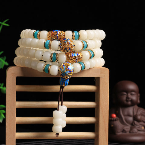 Weißes Jade-Bodhi-Armband, 108 Buddha-Perlen, Jingtai-Bodhi-Wurzelarmband aus natürlicher Jade, blau und weiß, Schmuck im ethnischen Stil, m3331300