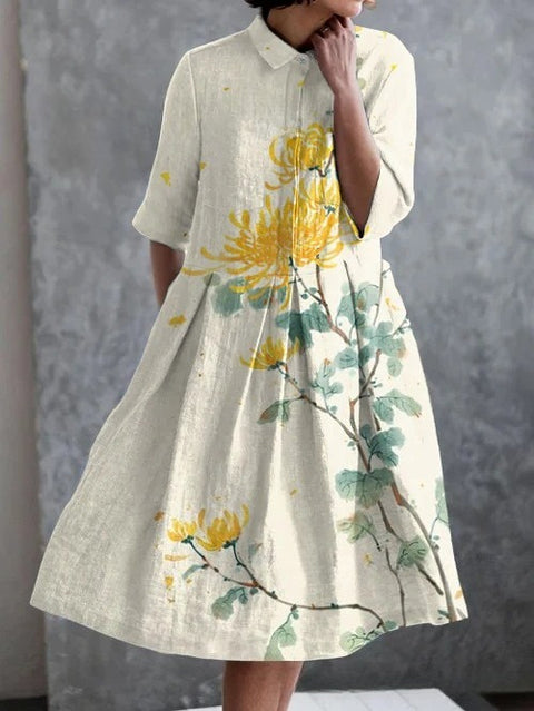Elastic hemp short shirt dress floral Japanese vacation style pendulum skirt m303187