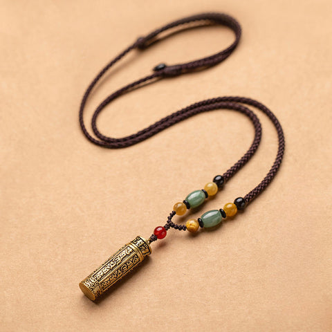 Can be opened to pack things Brass retro scripture necklace sweater chain pendant versatile Tibetan pendant m3331270