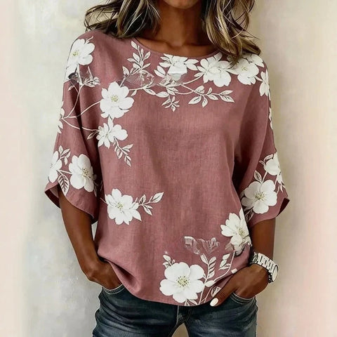 3D printed floral pattern loose versatile top m303041-2