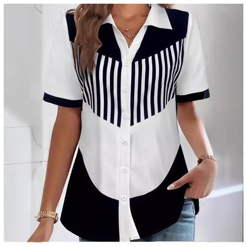 Digital printing striped print button front shirt casual shorts sleeves spring summer shirt m302473