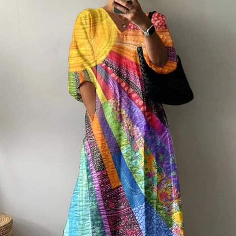 Combinaison décontractée à col en V et imprimé tie-dye pour femme, longueur moyenne et longue, m301302 