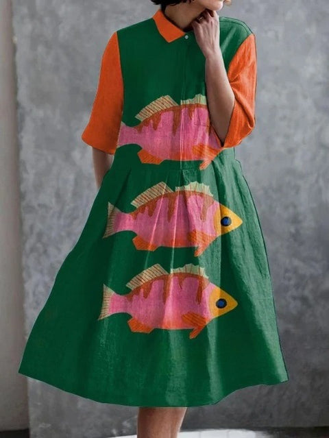 Elastic hemp short shirt dress floral Japanese vacation style pendulum skirt m303187