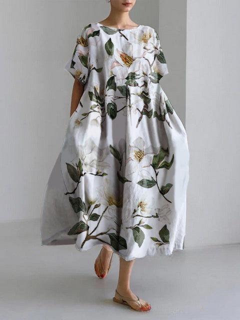 Women's loose crew neck fashion high-end short-sleeved printed dress m301052