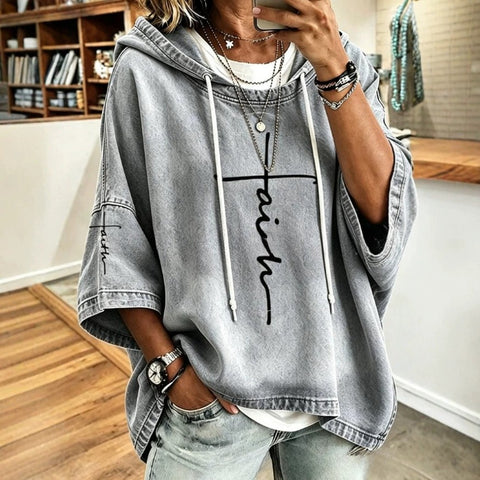 Autumn new women's print hooded long-sleeved drawstring sweater m303207